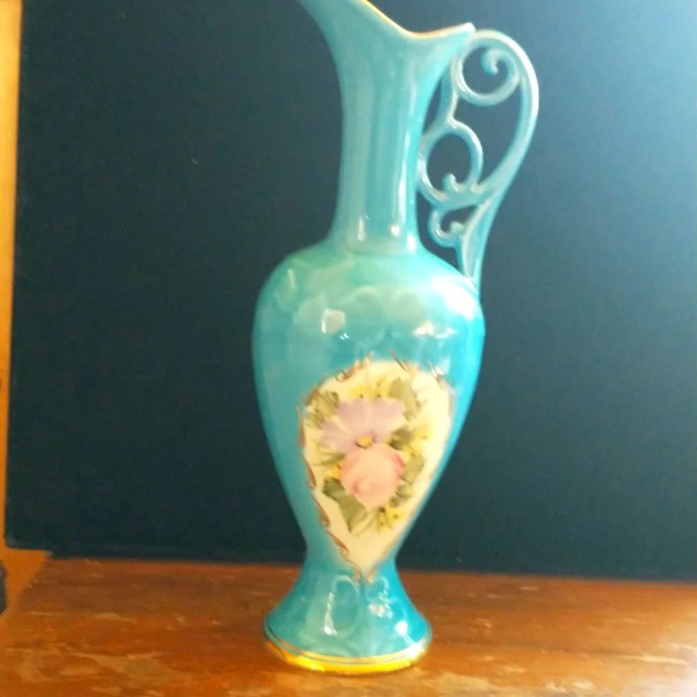 22k Gold Hand Decorated Turkish Sümer bank YPS Glass Porcelain Watering Vase